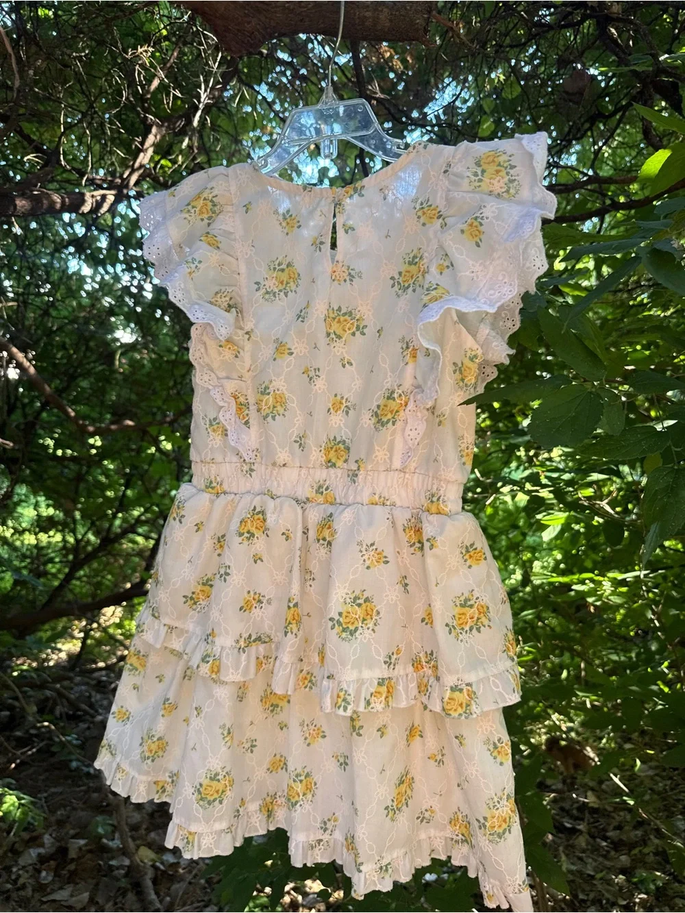 Girls Yellow Rose Eyelet Ruffle Dress